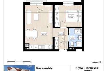 Rzut - Mieszkanie na sprzedaż 2 pokoje o powierzchni 40,13 m² - numer B3/1/24 w Montano bud. B3