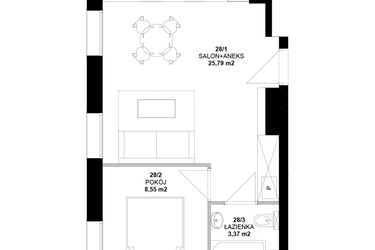 Rzut - Mieszkanie na sprzedaż 1 pokój o powierzchni 37,26 m² - numer 28 w Garbary 40