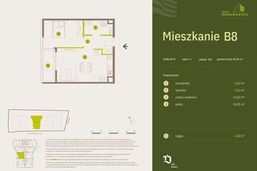 Rzut - Mieszkanie na sprzedaż 2 pokoje o powierzchni 48,39 m² - numer B8 w Osiedle Imbramowskie