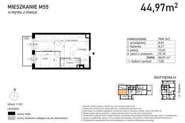 Rzut - Mieszkanie na sprzedaż 2 pokoje o powierzchni 44,97 m² - numer M55 w Finezja