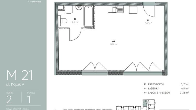 Rzut - Mieszkanie na sprzedaż 1 pokój o powierzchni 39,96 m² - numer M.21 w Ja\nas