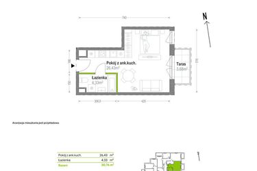 Rzut - Mieszkanie na sprzedaż 1 pokój o powierzchni 30,76 m² - numer A.A.1.03 w Głębocka Vita