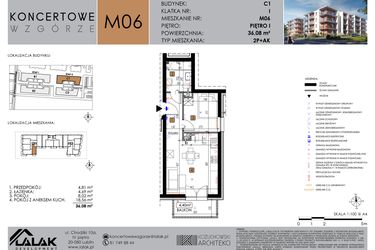 Rzut - Mieszkanie na sprzedaż 2 pokoje o powierzchni 36,08 m² - numer C1_M6 w Koncertowe Wzgórze etap II