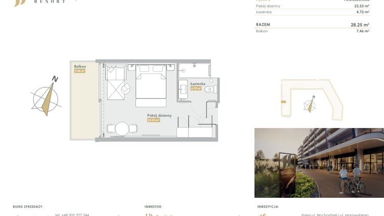 Rzut - Mieszkanie na sprzedaż 1 pokój o powierzchni 28,25 m² - numer H.2.8 w Harmony Resort