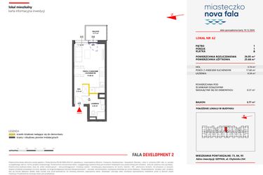 Rzut - Mieszkanie na sprzedaż 1 pokój o powierzchni 26,05 m² - numer 62 w Miasteczko Nova Fala