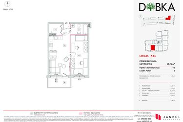 Rzut - Mieszkanie na sprzedaż 2 pokoje o powierzchni 50,76 m² - numer A24 w Dobka