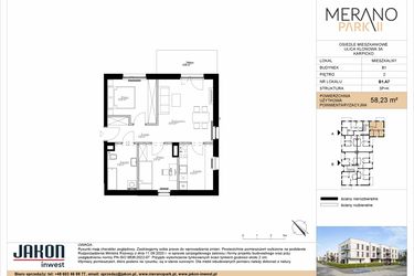 Rzut - Mieszkanie na sprzedaż 3 pokoje o powierzchni 58,23 m² - numer B1.A7 w Merano Park II