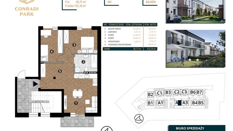 Rzut - Mieszkanie na sprzedaż 4 pokoje o powierzchni 125,16 m² - numer A2.M4 w Conradi Park etap II i III