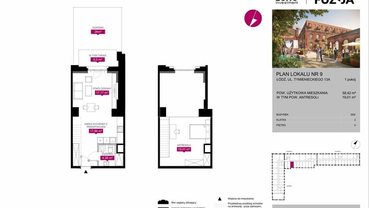 Rzut - Mieszkanie na sprzedaż 1 pokój o powierzchni 58,42 m² - numer G2.9 w Fuzja Lofty