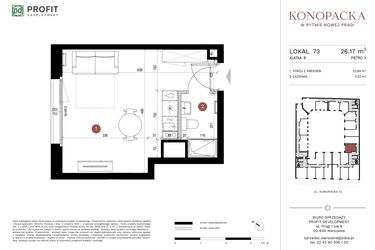 Rzut - Mieszkanie na sprzedaż 1 pokój o powierzchni 25,82 m² - numer A-KL-B.73 w Konopacka
