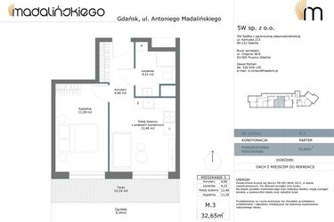 Rzut - Mieszkanie na sprzedaż 2 pokoje o powierzchni 32,65 m² - numer M03 w Madalińskiego