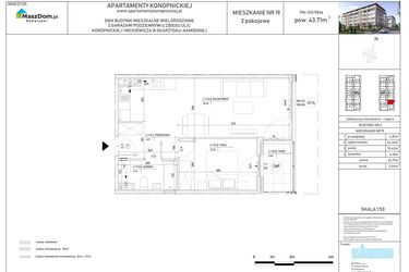 Rzut - Mieszkanie na sprzedaż 2 pokoje o powierzchni 43,71 m² - numer M-19 w Apartamenty Konopnickiej