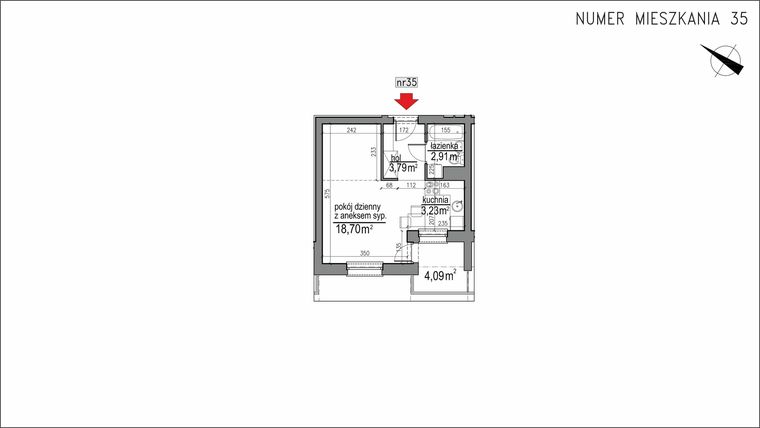 Rzut - Mieszkanie na sprzedaż 1 pokój o powierzchni 28,63 m² - numer 3m.35 w Osiedle Rytm etap 2