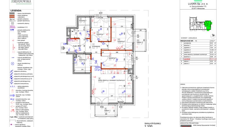 Rzut - Mieszkanie na sprzedaż 4 pokoje o powierzchni 73,11 m² - numer 13 w Apartamenty Jordanowska