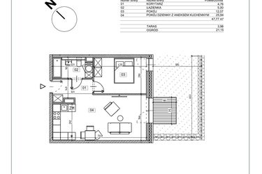 Rzut - Mieszkanie na sprzedaż 2 pokoje o powierzchni 47,77 m² - numer I.M02 w Osiedle Glivia Zachodnia