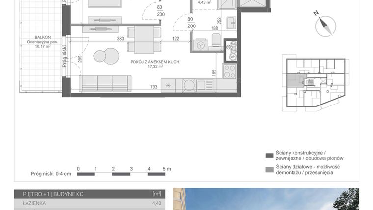 Rzut - Mieszkanie na sprzedaż 2 pokoje o powierzchni 39,82 m² - numer 7 w Unikat Apartamenty C