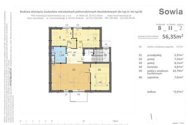 Rzut - Mieszkanie na sprzedaż 4 pokoje o powierzchni 56,35 m² - numer B2 w Sowia