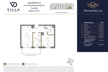 Rzut - Mieszkanie na sprzedaż 2 pokoje o powierzchni 48,21 m² - numer 38 w Warszawska 222 bud. D