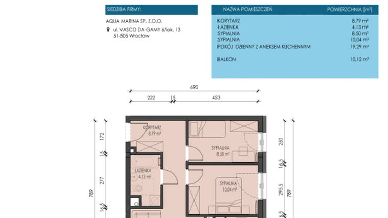 Rzut - Mieszkanie na sprzedaż 3 pokoje o powierzchni 50,75 m² - numer A21 w Apartamenty Aqua Marina
