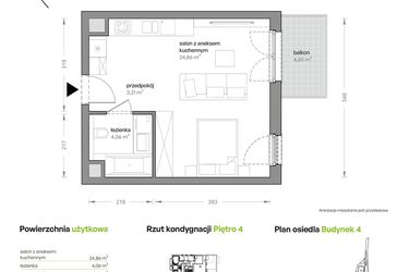 Rzut - Mieszkanie na sprzedaż 1 pokój o powierzchni 32,13 m² - numer B4/A/45 w Ceglana Park