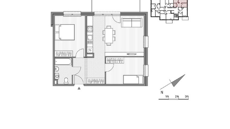 Rzut - Mieszkanie na sprzedaż 3 pokoje o powierzchni 58,72 m² - numer 1.2-13 w Stawowa