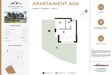 Rzut - Mieszkanie na sprzedaż 2 pokoje o powierzchni 38,9 m² - numer A06 w Tatrzański Resort