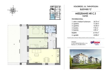 Rzut - Mieszkanie na sprzedaż 3 pokoje o powierzchni 61,98 m² - numer C2 w Miejski Las