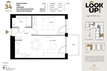 Rzut - Mieszkanie na sprzedaż 2 pokoje o powierzchni 40,74 m² - numer A34 w Look Up House