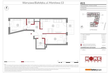 Rzut - Mieszkanie na sprzedaż 3 pokoje o powierzchni 64,03 m² - numer A11 w Przystań Żerań