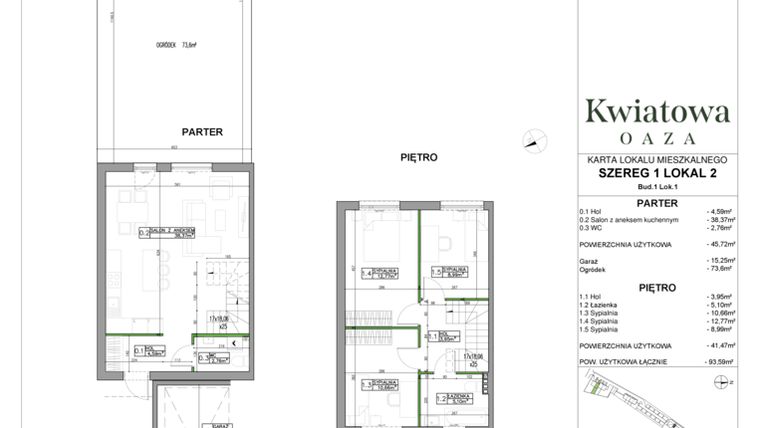 Rzut - Dom na sprzedaż 4 pokoje o powierzchni 93,59 m² - numer 2 w Kwiatowa Oaza