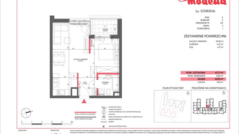 Rzut - Mieszkanie na sprzedaż 1 pokój o powierzchni 41,77 m² - numer A.102 w Modena II