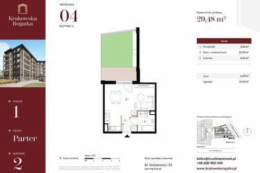 Rzut - Mieszkanie na sprzedaż 1 pokój o powierzchni 29,48 m² - numer 2.M4 w Krakowska Rogatka