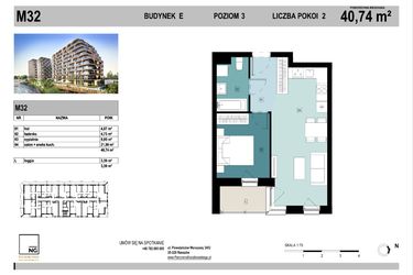 Rzut - Mieszkanie na sprzedaż 2 pokoje o powierzchni 40,65 m² - numer E32 w Panorama Kwiatkowskiego