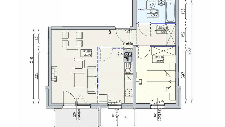 Rzut - Mieszkanie na sprzedaż 2 pokoje o powierzchni 48,95 m² - numer K2 10/1/11/2k w Południk 17 - budynek K2