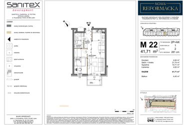 Rzut - Mieszkanie na sprzedaż 2 pokoje o powierzchni 41,71 m² - numer 22 w Nowa Reformacka