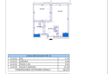 Rzut - Mieszkanie na sprzedaż 2 pokoje o powierzchni 36,47 m² - numer B.11 w Gaja Park