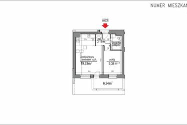 Rzut - Mieszkanie na sprzedaż 2 pokoje o powierzchni 35,28 m² - numer 3m.27 w Osiedle Rytm etap 2