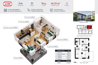 Rzut - Mieszkanie na sprzedaż 3 pokoje o powierzchni 48,2 m² - numer M24 w Tęczowy Zakątek F-16