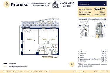 Rzut - Mieszkanie na sprzedaż 3 pokoje o powierzchni 63,22 m² - numer B2_0M06 w Kaskada Jasień - etap II
