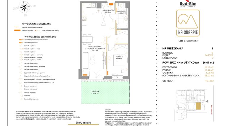 Rzut - Mieszkanie na sprzedaż 2 pokoje o powierzchni 56,67 m² - numer B9 w Na Skarpie bud. B