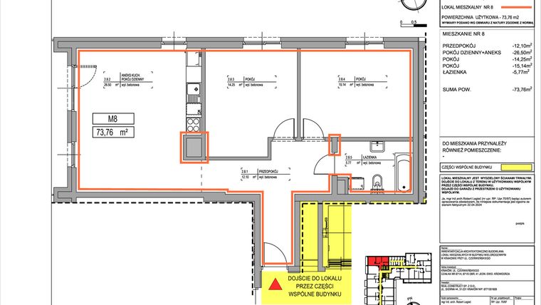 Rzut - Mieszkanie na sprzedaż 3 pokoje o powierzchni 73,76 m² - numer 3.8 w Czerwieńskiego 3