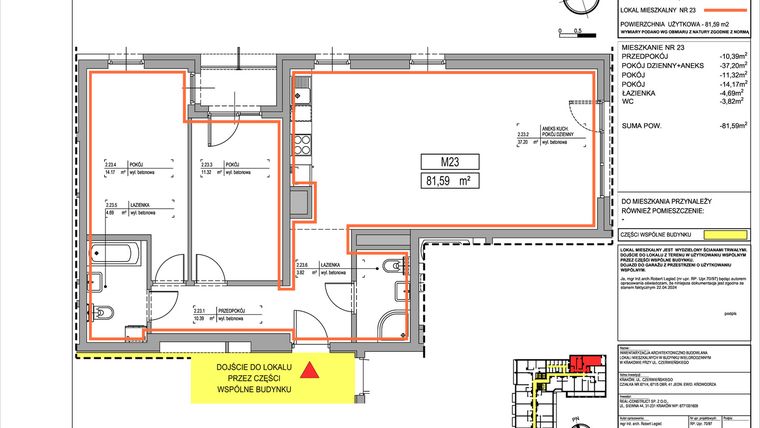 Rzut - Mieszkanie na sprzedaż 3 pokoje o powierzchni 81,59 m² - numer 3.23 w Czerwieńskiego 3
