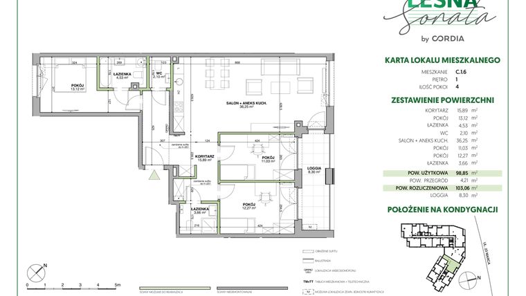 Rzut - Mieszkanie na sprzedaż 4 pokoje o powierzchni 103,14 m² - numer C.1.6 w Leśna Sonata