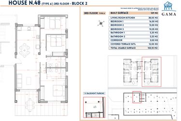 Rzut - Mieszkanie na sprzedaż 3 pokoje o powierzchni 129 m² - numer 48 w Velapi II - Murcia