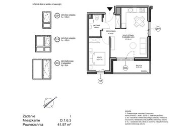 Rzut - Mieszkanie na sprzedaż 2 pokoje o powierzchni 41,97 m² - numer D.1.6.3 w Rumia Centralna