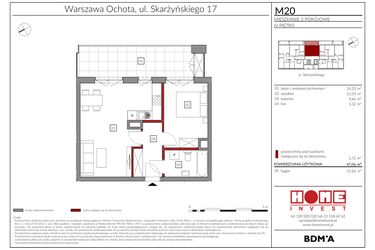 Rzut - Mieszkanie na sprzedaż 2 pokoje o powierzchni 47,06 m² - numer M20 w Rezydencja Ochota