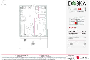 Rzut - Mieszkanie na sprzedaż 2 pokoje o powierzchni 42,84 m² - numer B05 w Dobka