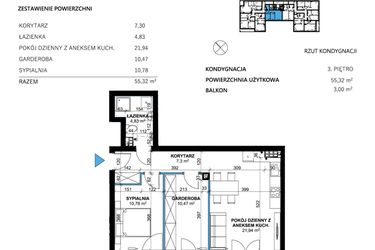 Rzut - Mieszkanie na sprzedaż 3 pokoje o powierzchni 55,35 m² - numer 22 w Comfort Corner