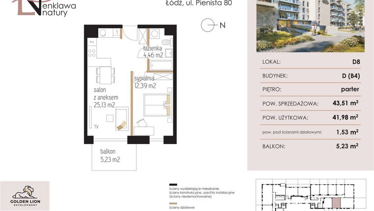 Rzut - Mieszkanie na sprzedaż 2 pokoje o powierzchni 41,98 m² - numer D8 w Enklawa Natury