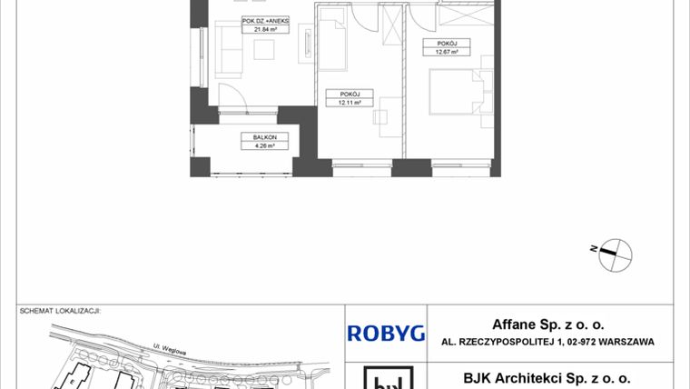 Rzut - Mieszkanie na sprzedaż 3 pokoje o powierzchni 57,52 m² - numer A.5M02 w WENDY